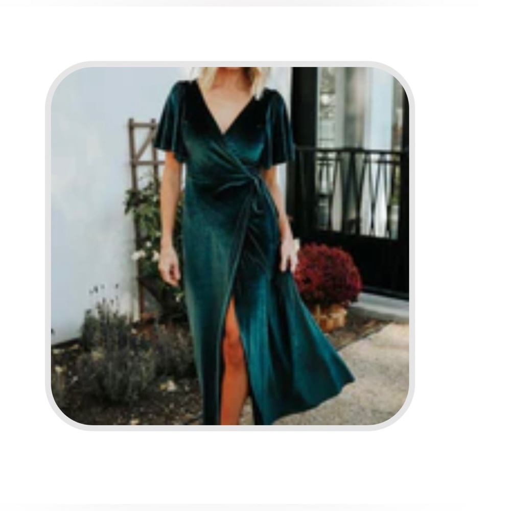 Emerald green velvet wrap dress